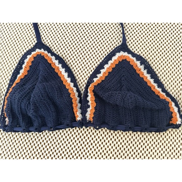 H&M WOMEN'S CROCHET TRIANGLE String Bikini Halter Top Size Medium Med 70s Vibes! - Picture 3 of 8